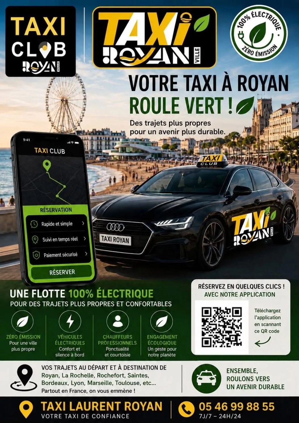 Taxi Royan Ville passe à l’électrique : découvrez notre nouvelle flotte de taxis écologiques à Royan